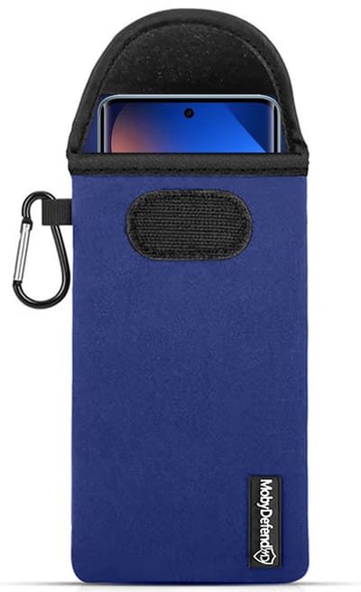 MobyDefend Hoesje - Geschikt voor Xiaomi Redmi Note 15 5G - Neopreen Pouch Met Karabijnhaak - Insteek - Riemlus - Blauw