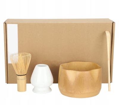 Matcha Set - Keramiek - Matcha Kom - Groen - Japanse Matcha - Vierdelige Set - Beginnersset - Set voor een theeceremonie - Japanse theebenodigdheden - Het perfecte cadeau voor een theeceremonie