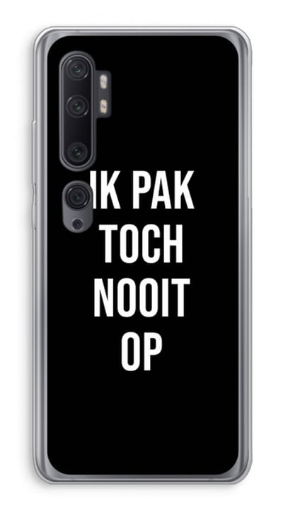 Case Company® - Hoesje geschikt voor Xiaomi Mi Note 10 hoesje - Ik pak nooit op - Zwart - Soft Cover Telefoonhoesje - Bescherming aan alle Kanten en Schermrand