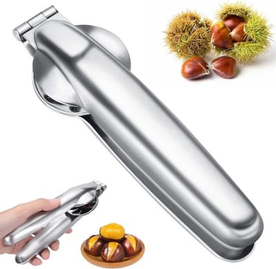 Daity Professionele notenkraker van roestvrij staal voor kastanjes - walnoten en hazelnoten - Robuust keukengereedschap met ergonomisch handvat - zilver