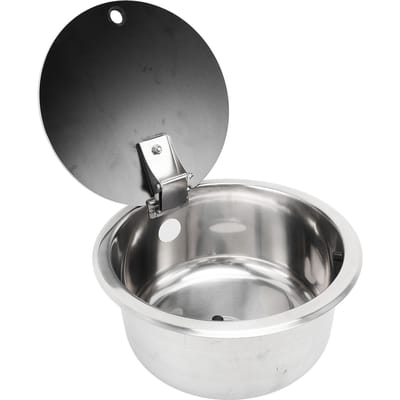 Évier de bar pour camping-car 10,2 x 5,1 pouces Évier de cuisine rond en acier inoxydable avec couvercle en verre trempé Trou de vidange 40 mm pour bateau caravane gray