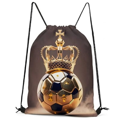 Zwart goud gymtas heren dames voetbal print trekkoord rugzak sport tas met kroon design opbergtas drawstring bag geschikt voor school sport reizen en dagelijks gebruik