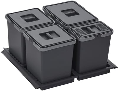 METROPOLIS afvalbak 15+10+6L met deksel; in kunststof bak; voor uittrekbare kastbreedte 60cm