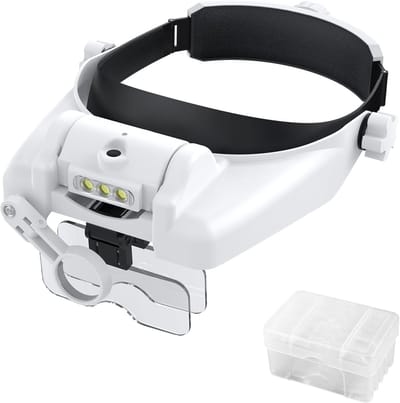 Headband Loupe Vergrootglazen met Licht, Oplaadbare LED Loep Bril, 5 Lensen voor Handwerken, Lezen en Borduren