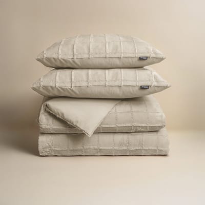 Sleeptime Furry Check Dekbedovertrek - Lits-Jumeaux - 240X200/260 + 2 x kussenslopen 60x70 - Creme