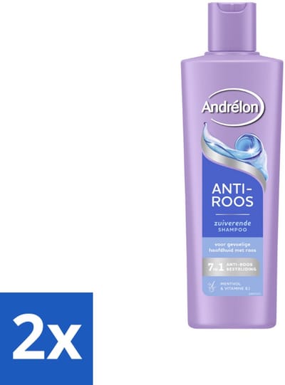 2 x Andrélon – Shampoo – Anti Roos – 250 ml - Roos Haar - Roos Hoofdhuid - Anti-roos Shampoo - Menthol Shampoo - Vitamine B3 Shampoo