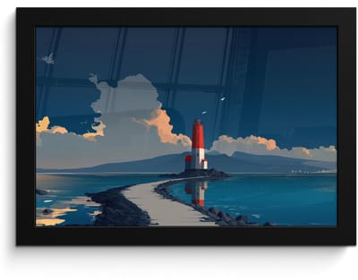 Poster in lijst - Fotolijst 30x20 cm - Posters - Vuurtoren - Zee - Wolken - Posterlijst zwart - Decoratie - Wanddecoratie woonkamer - Muurdecoratie slaapkamer