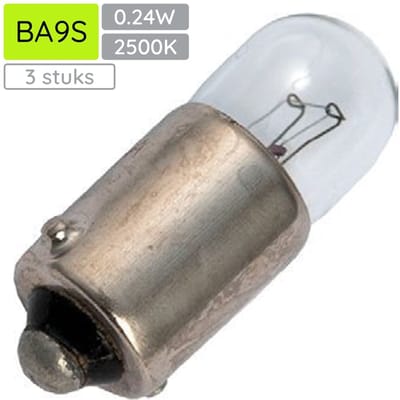 Signaallamp BA9S 6V 0.24W - 40 mAh - 3 stuks - T9 Gloeilamp Ø9mm - 23mm - 2500K - Dimbaar