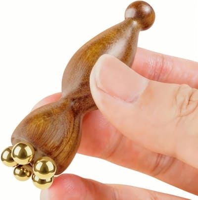 Verkoelende Gezichtsmassager met Koper Kralen en Sandelhout, Ideaal voor Gezichtsmassage en Ogen