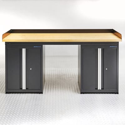 Datona® Werkbank PRO bamboe - 2 opbergkasten - 200 cm - Zwart