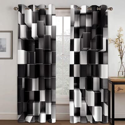 Moderne Stijl Abstract Geometrisch 3D Geprinte Gordijnen voor Slaapkamer Woonkamer Keuken Jaloezieën Raam Plafondhoog cortina 2 stuks (85W220H)x2(CM)&Grommet Top