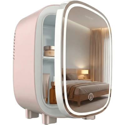 Cecotec Mini Réfrigérateur à Cosmétiques 4 L avec Miroir CoolingBeauty 4000 Mirror Rose. Lumière LED avec 3 Intensités