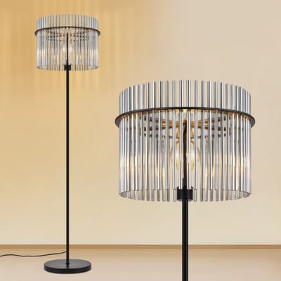 NETTLIFE Staande Lamp Modern – E27 Fitting – Zonder Lamp – Voetknop – Glas & Metaal – Zwart – Woonkamer Slaapkamer
