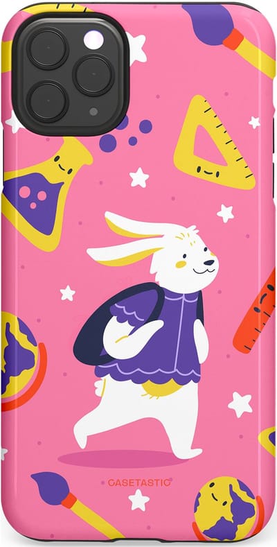 Casetastic hoesje geschikt voor Apple iPhone 11 Pro Max - Dubbellaagse bescherming - Slimme konijnensprongen - Fashion Case - Koraal Geel Roze