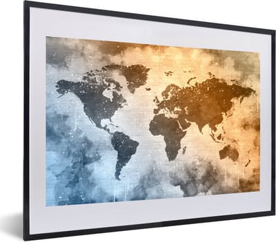 Poster in lijst - Fotolijst 60x40 cm - Posters - Wereldkaart - Abstract - Kleuren - Posterlijst zwart - Decoratie - Wanddecoratie woonkamer - Muurdecoratie slaapkamer