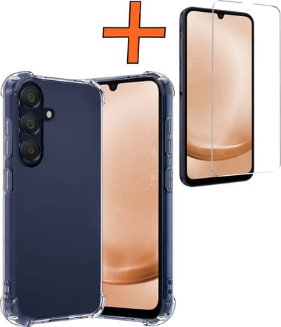 Hoes - Met Screenprotector - Geschikt voor Samsung Galaxy A25 - Sterk & Shockproof - Siliconen Case - Back Cover - Telefoon Hoes - Shock Proof - Transparant