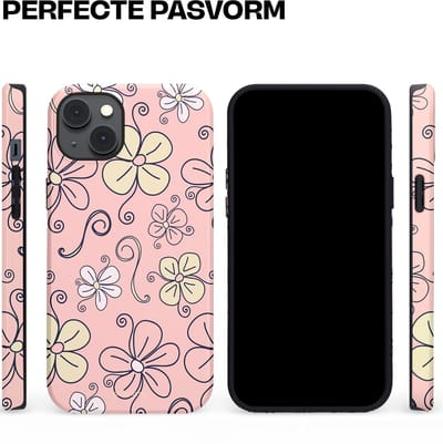 Casetastic hoesje geschikt voor Apple iPhone 14 Plus - MagSafe - Dubbellaagse bescherming - Pastel Perzik Doodle Peach Bloemen - Fashion Case - Zand Zilver Lichtroze