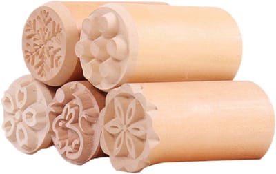 5 stuks - Houten gebaksstempels - Ongeverfd en onbewerkt - Bakdecoraties - Bakbenodigdheden - 5 ontwerpen - 5 x 2,5 cm - Natuurlijke houtkleur