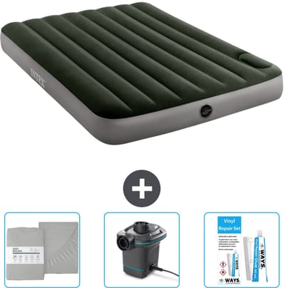 Intex Luchtbed - Twijfelaar - 137 x 191 x 25 cm - Groen - Inclusief Hoeslaken - Pomp en Reparatieset