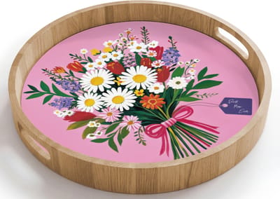 Dienblad rond 40x40 cm - Schootdienblad hout - Bloemen - Quote - Kaartje - Kleurrijk - Borrelplank rechthoek - Plateau houten dienbladen
