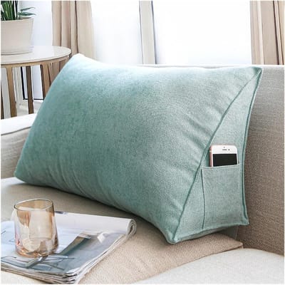 Driehoekig bankkussen - Rugsteun kussen - Comfortabel lezen - Zachte polyester vulling - 60x35x20 cm - Meerblauw