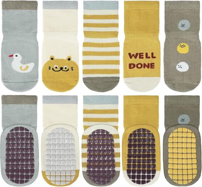Kleurige non-slip sokken voor baby's en peuters, 5 paar katoenen kindersokken voor dagelijks gebruik en sport