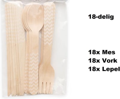 3x Bestekset wave hout 18-delig wit(54 stuks) - Feest festival thema party food diner
