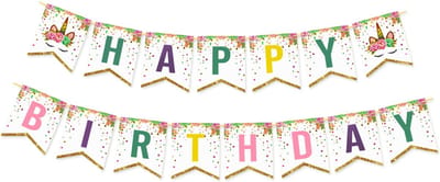 LUQ - Glitter Eenhoorn Happy Birthday Slinger Verjaardag Versiering Feest Versiering Kinderfeestje Unicorn Decoratie