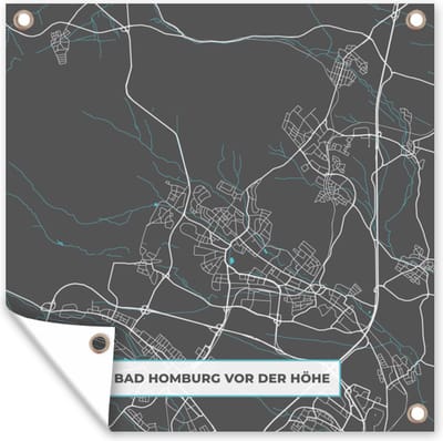 Tuin poster Bad Homburg vor der Höhe – Stadskaart – Blauw – Plattegrond – Stadskaart – Kaart - Duitsland - 200x200 cm - Tuindoek