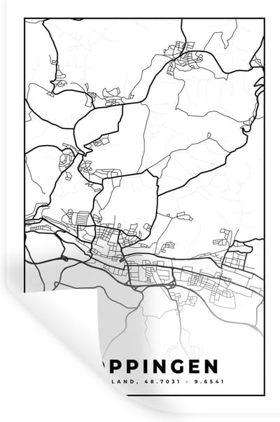 Muurstickers - Sticker Folie - Kaart - Göppingen - Plattegrond - Stadskaart - 20x30 cm - Plakfolie - Muurstickers Kinderkamer - Zelfklevend Behang - Zelfklevend behangpapier - Stickerfolie