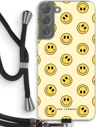 Case Company® - Hoesje met koord geschikt voor Samsung Galaxy S22 Plus hoesje met Koord - Smiley N°2 - Telefoonhoesje met Zwart Koord - Bescherming aan alle Kanten en Over de Schermrand