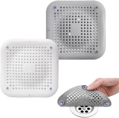 Zes Stuks Silicone Afvoerbeschermers - Douche en Badkuip Haarvanger, Vierkante Afvoerafdekking, Filter voor Keuken en Badkamer (Grijs/Wit)