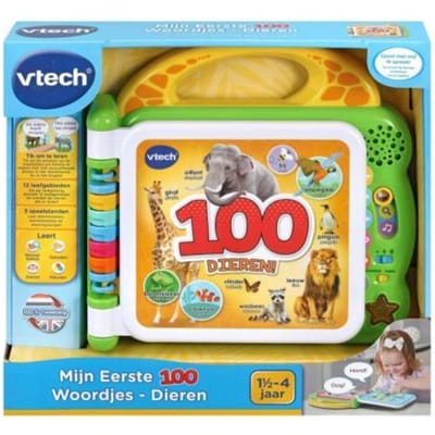 VTech Baby Mijn Eerste 100 Woordjes Boek Dieren - Educatief Babyspeelgoed - Woordjes Leren - Lezen en Geluiden - Cadeau - Baby Speelgoed 1.5 tot 4 Jaar