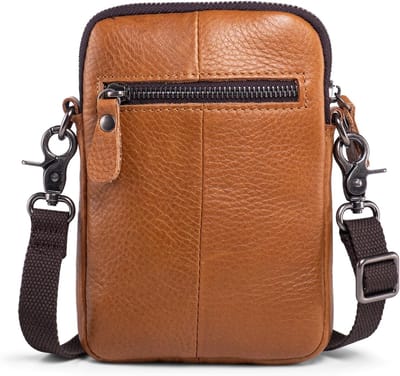 Retro schoudertas van zacht leer voor dames en heren, kleine crossbody tas voor mobiel, trendy en casual in camel bruin