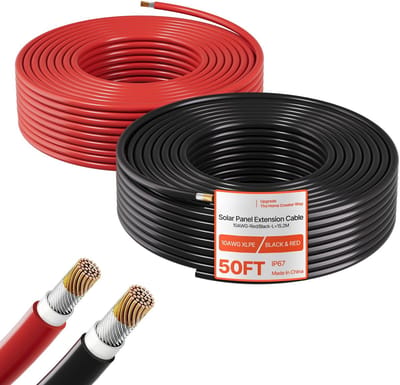 Zonnepaneel Verlengkabel Set - Zonnepaneelkabel 10 AWG (≈5,3 mm²) - Set 2x 15,2 m - Vertind Koper - IP67 - Voor Netonafhankelijke PV-systemen - Rood & Zwart