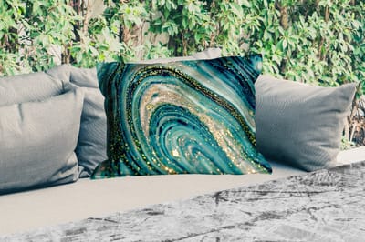 Buitenkussens - Marmerlook - Luxe - Goud - Turquoise - Glitter - 60x40 cm - Weerbestendig