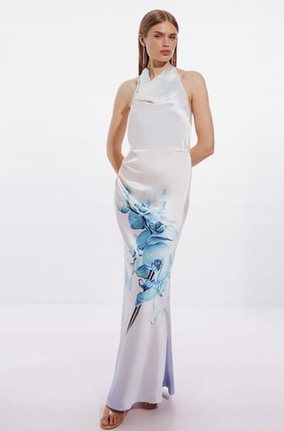 Karen Millen - Lange Jurk - Bloemenprint - Wit - Maat 38