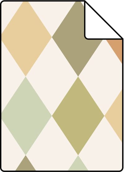 Proefstaal ESTAhome behang ruitjes groen en oranje - 26.5 x 21 cm - 131762-S