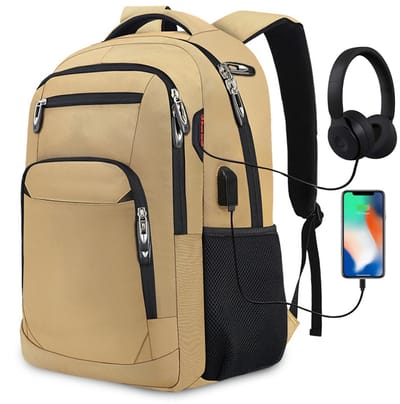 Wishdor Khaki 18-inch Heren Rugzak – Grote Capaciteit Laptoprugzak voor Werk en Reizen, Geschikt als 20-inch School- en Computerbag