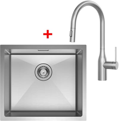 CECIPA Max Spoelbak Keuken 50x44CM - Spoelbakken Keuken Met Uittrekbare Uitloop Keukenkraan - Wasbak Keuken - Enkele Spoelbak - Spoelbakken met afdruip - RVS