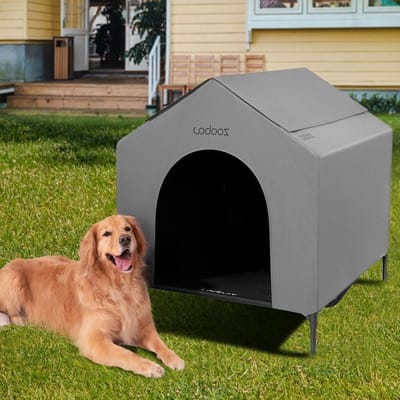 Hondenhok Groot Ras - Buiten Kennel - Comfortabel Rusten - Verhoogd Hondenbed - 107 cm - Grijs