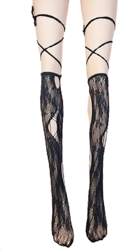 BamBella® - Erotische gaten gaas panty kousen dames - Sexy hoge sokken zwart