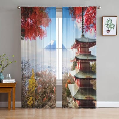 Japanse Sakura Bloesem Japanse Kersenboom Transparante Gordijnen voor Woonkamer Tule Raamgordijn Slaapkamer Keuken Sluier Draperieën 135W x 114H(cm)