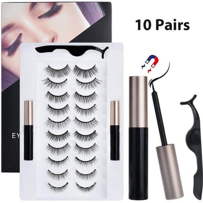 10 Paar Magnetische Valse Wimper met Magnetische Eyeliner Magnetische Wimper Kit Herbruikbaar en Geen Lijm Nodig Wimper zwart