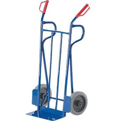 Steekwagen met gebogen achterkant en laadvlak + steunbeugels, draagvermogen 250 kg, banden van massief rubber