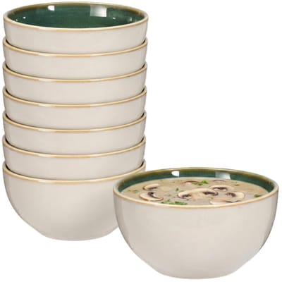 Excellent Houseware Soepkom Kenji - set van 8x - groen - 14 x 7 cm - keramiek - schaaltjes - 580 ml