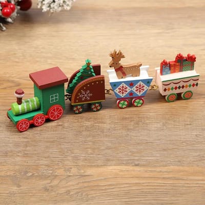 Train en bois de Noël Décorations de Noël Joyeux cadeau du Nouvel An Artisanat en bois Fête de fin d'année Ornement de train de Noël brown