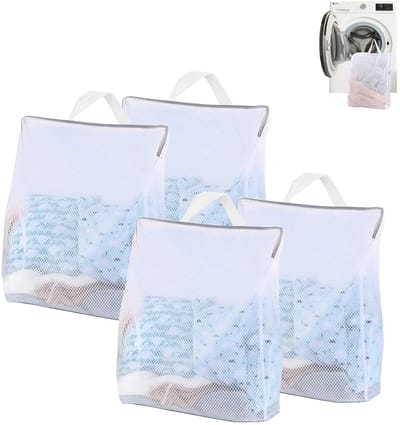 SnelShoppen - Pack van 4 Grote Wasnetten Reiswaszak met Handvat, Herbruikbare Waszak voor Ondergoed, Sokken, Zijde Shirts en Andere Kleding (50 x 60 x