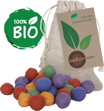 30 Kleurrijke Zaadbommen in Jute Zakje - Zaadbom.com Zaadbommetjes - Bloembommetjes - Zaadbommetjes cadeau - Flowerbombs - Zaaibommetjes - Seedbombs