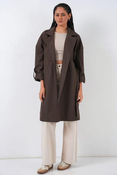 Gestrikte Dubbelgeknoopte Trenchcoat